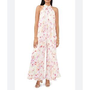 I. State floral lined jumpsuit  womens XL  sleeveless tie at back of neck wide l